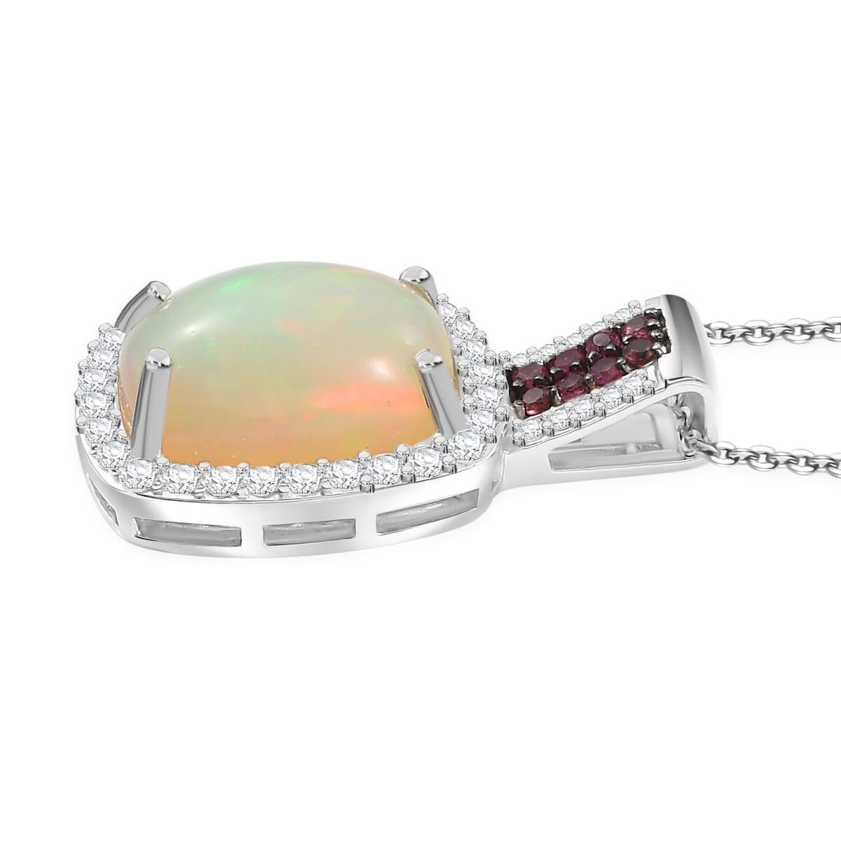 D'Joy Premium Ethiopian Welo Opal and Multi Gemstone 6.00 ctw Pendant Necklace 20 Inches in Rhodium Over Sterling Silver  image number 3