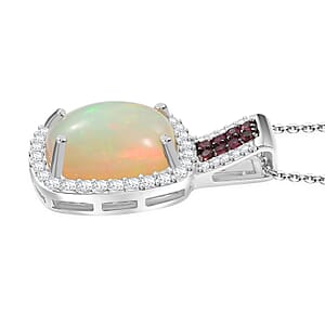 D'Joy Premium Ethiopian Welo Opal and Multi Gemstone 6.00 ctw Celestial Light Pendant Necklace 20 Inches in Rhodium Over Sterling Silver 