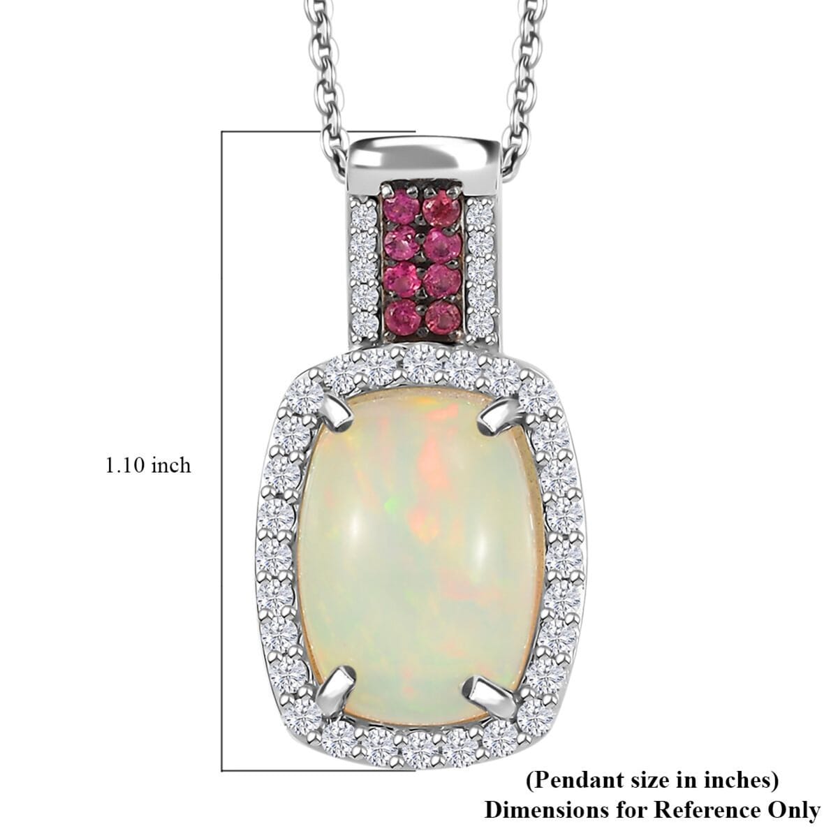 D'Joy Premium Ethiopian Welo Opal and Multi Gemstone 6.00 ctw Pendant Necklace 20 Inches in Rhodium Over Sterling Silver  image number 6
