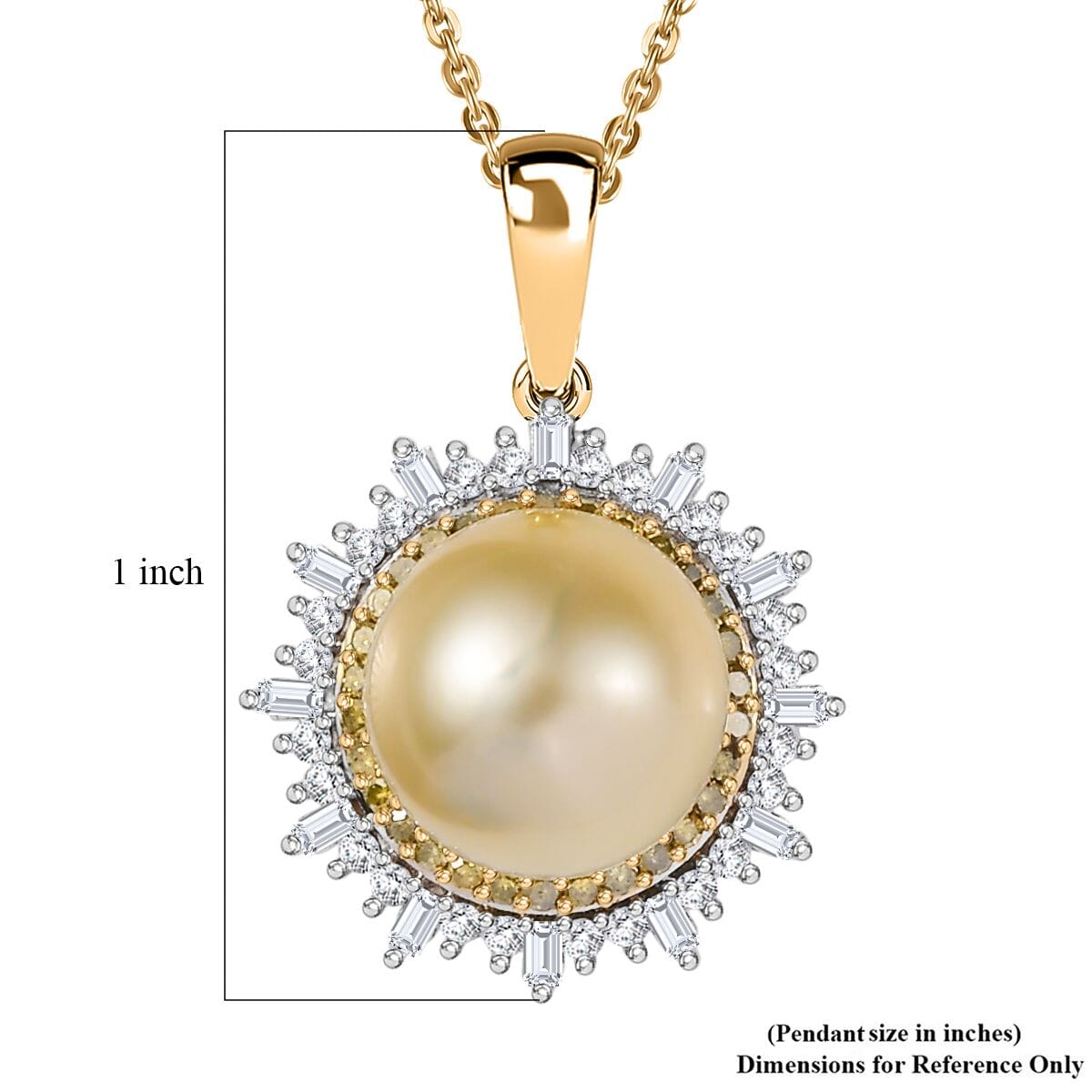 D'Joy Golden South Sea Pearl, Natural Yellow and White Diamond 9.23 ctw Radiant Sunburst Pendant Necklace 20 Inches in 18K Vermeil Yellow Gold Over Sterling Silver image number 5