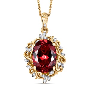 D'Joy Lab Created Padparadscha Sapphire and White Zircon 8.80 ctw Pendant Necklace 20 Inches in 18K Vermeil Yellow Gold Over Sterling Silver