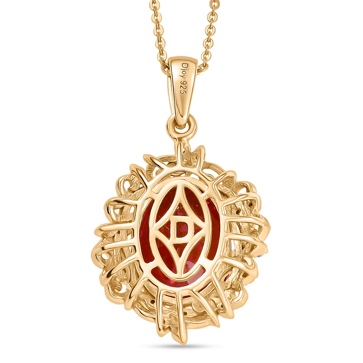 D'Joy Lab Created Padparadscha Sapphire and White Zircon 8.80 ctw Pendant Necklace 20 Inches in 18K Vermeil Yellow Gold Over Sterling Silver image number 4
