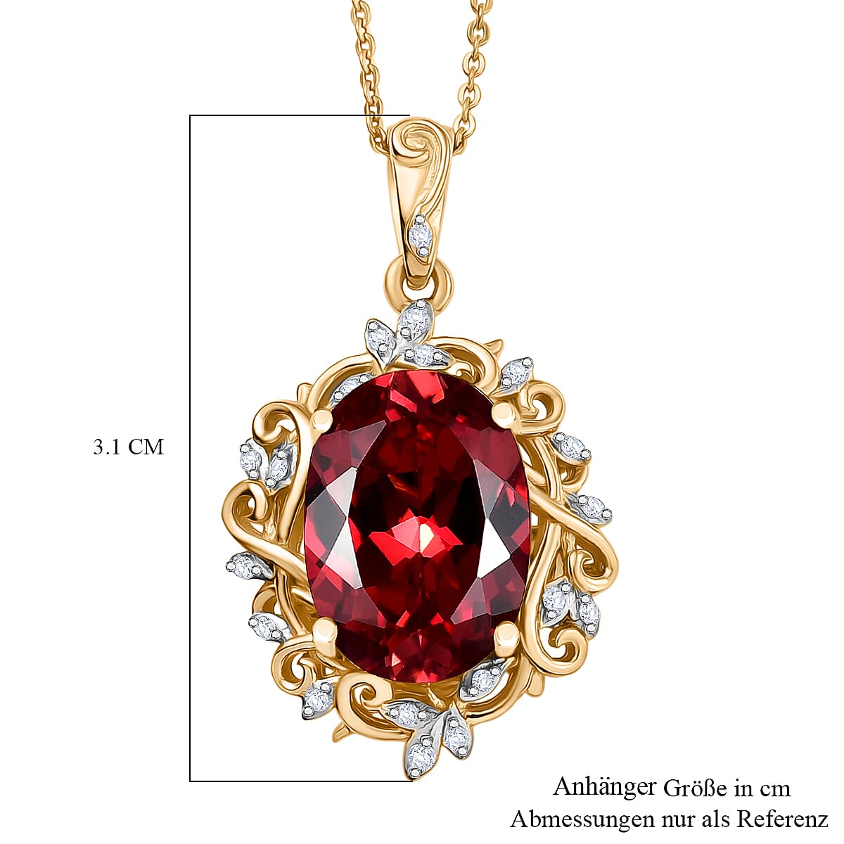 D'Joy Lab Created Padparadscha Sapphire and White Zircon 8.80 ctw Pendant Necklace 20 Inches in 18K Vermeil Yellow Gold Over Sterling Silver