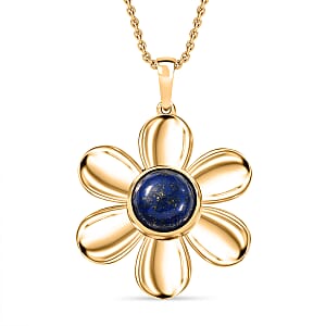 Lapis Lazuli 4.50 ctw Pendant in 18K YG Plated with ION Plated YG Stainless Steel Necklace (20 Inches)