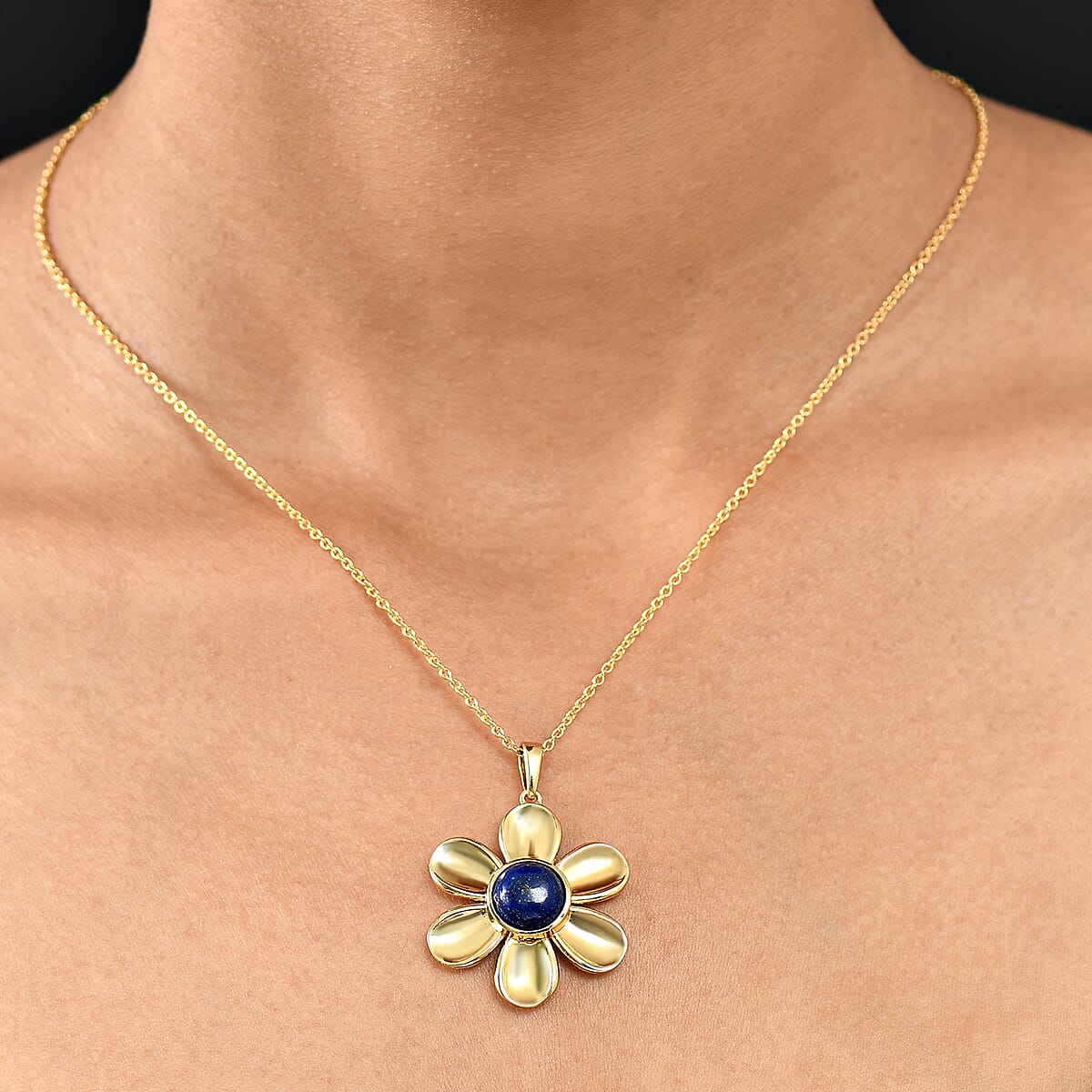 Lapis Lazuli 4.50 ctw Pendant in 18K YG Plated with ION Plated YG Stainless Steel Necklace (20 Inches) image number 1