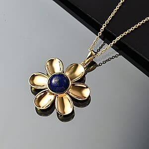 Lapis Lazuli 4.50 ctw Pendant in 18K YG Plated with ION Plated YG Stainless Steel Necklace (20 Inches)
