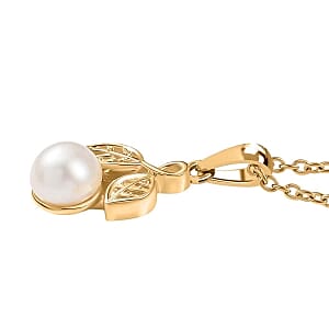 Fresh Water Pearl Earrings, Ring (Size 10), Pendant in 18K YG Plated with ION Plated YG Stainless Steel Necklace 20 Inches