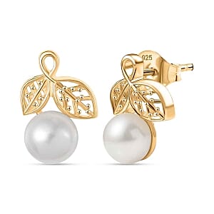Fresh Water Pearl Earrings, Ring (Size 10), Pendant in 18K YG Plated with ION Plated YG Stainless Steel Necklace 20 Inches