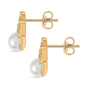Fresh Water Pearl Earrings, Ring (Size 10), Pendant in 18K YG Plated with ION Plated YG Stainless Steel Necklace 20 Inches