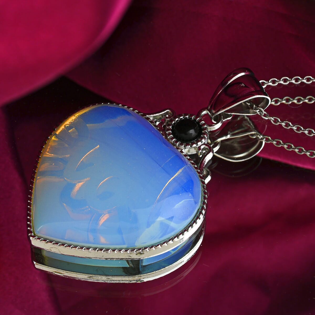 Opalite and Multi Gemstone 32.50 ctw Heart Pendant Necklace in Silvertone 20 Inches image number 1