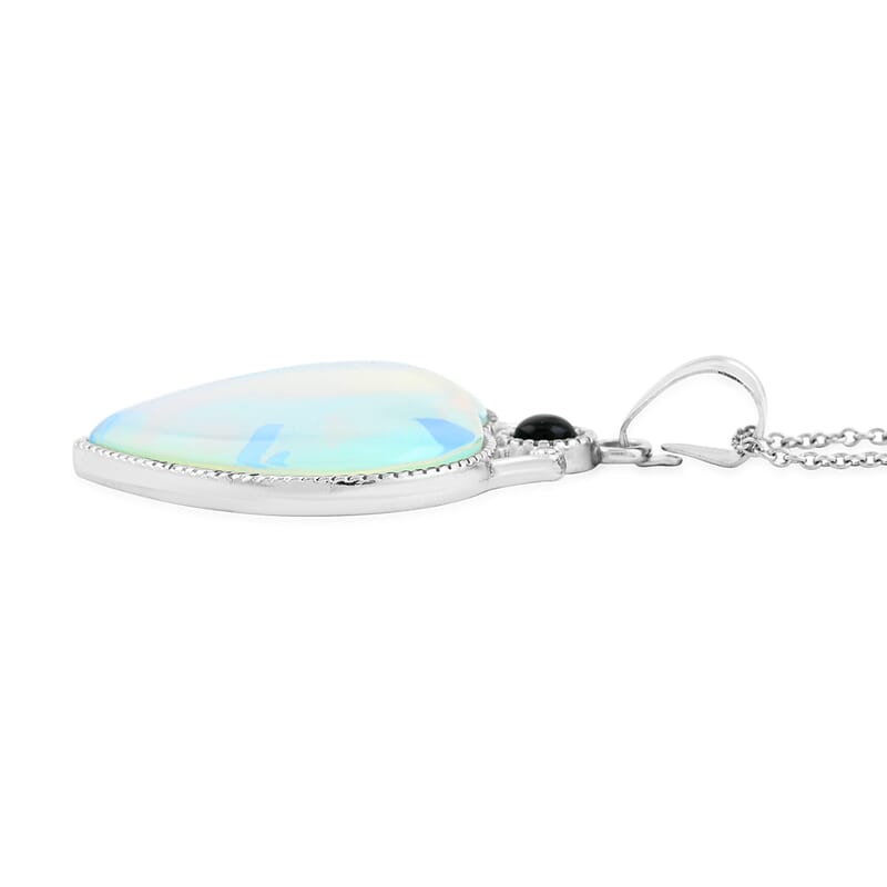Opalite and Multi Gemstone 32.50 ctw Heart Pendant Necklace in Silvertone 20 Inches