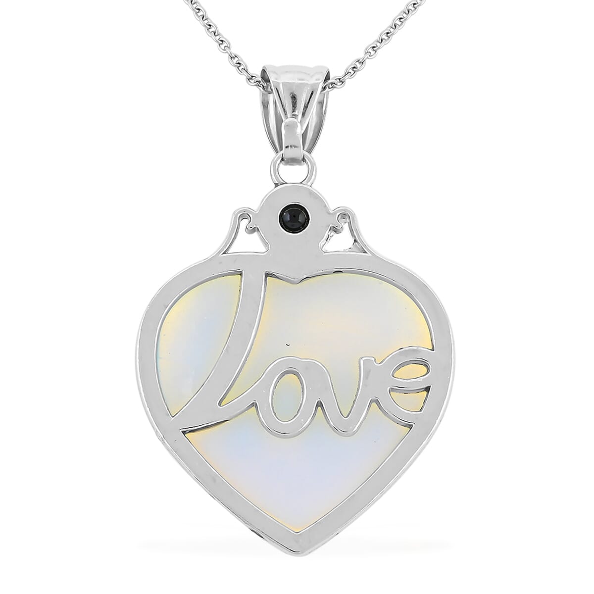 Opalite and Multi Gemstone 32.50 ctw Heart Pendant Necklace in Silvertone 20 Inches image number 4