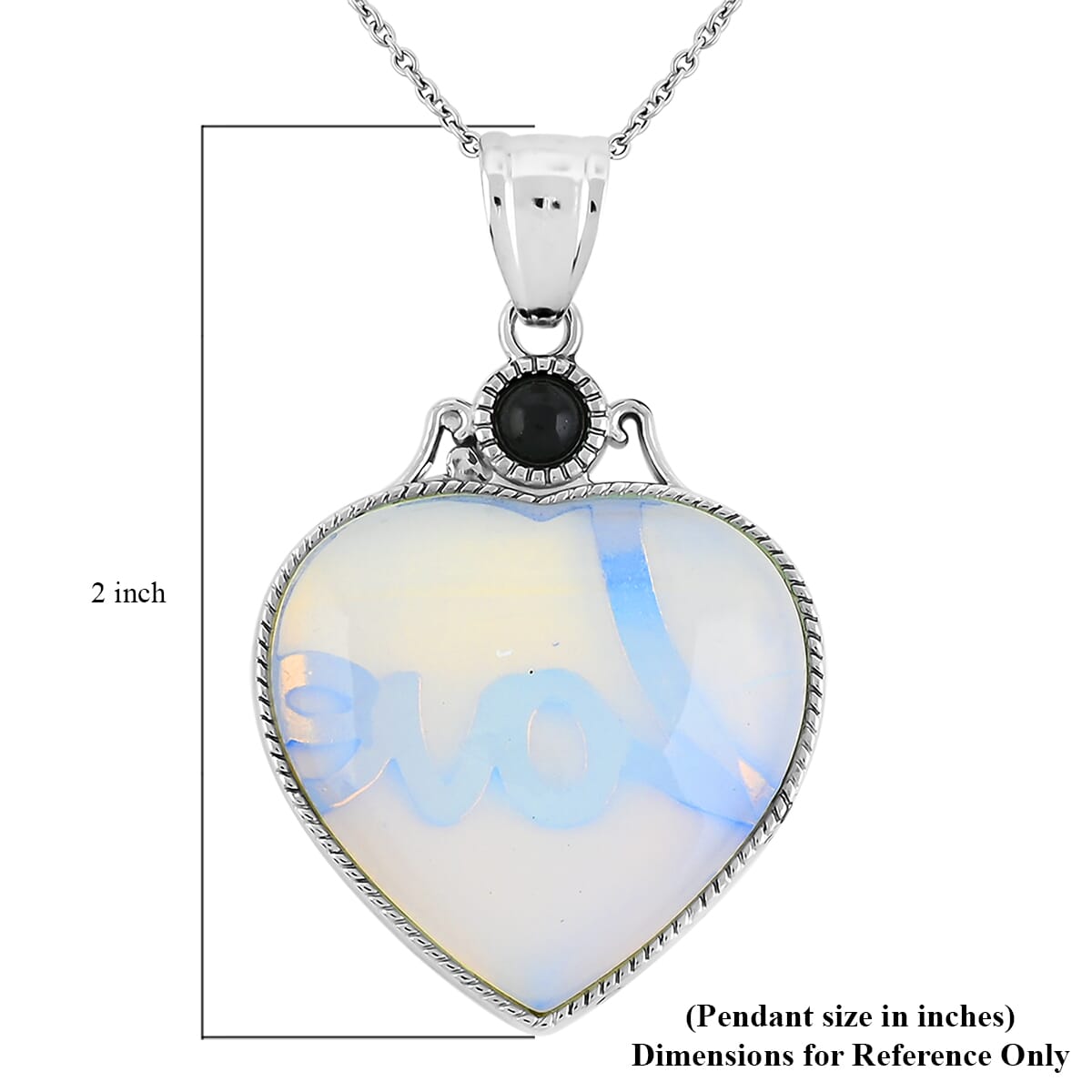 Opalite and Multi Gemstone 32.50 ctw Heart Pendant Necklace in Silvertone 20 Inches image number 6