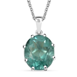 D'Joy Belgian Teal Fluorite 5.70 ctw Pendant Necklace in Platinum Over Sterling Silver 20 Inches