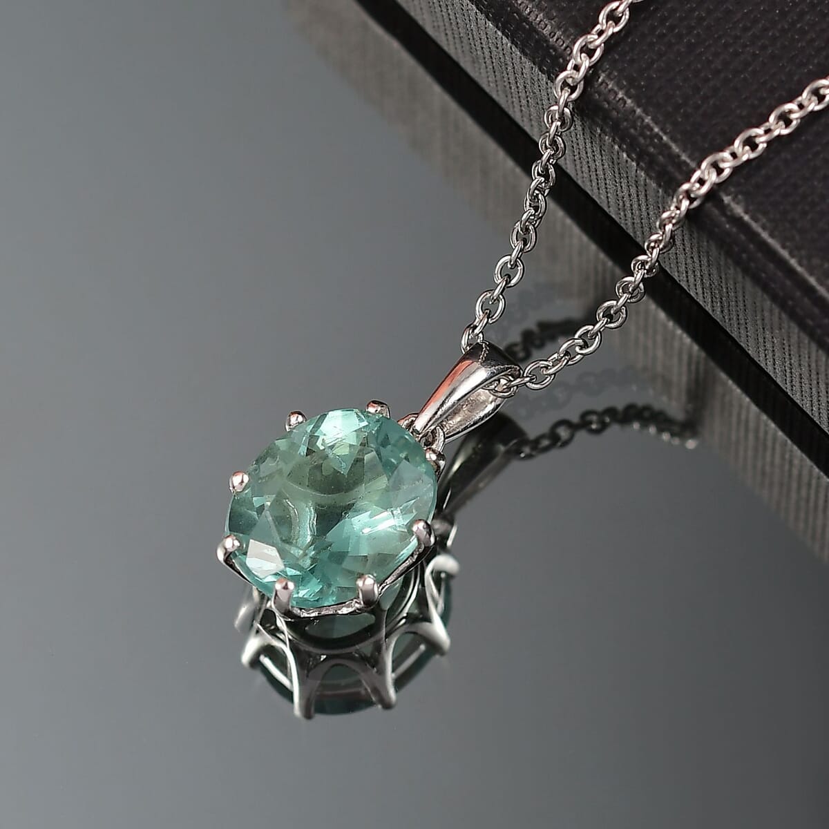 D'Joy Belgian Teal Fluorite 5.70 ctw Pendant Necklace in Platinum Over Sterling Silver 20 Inches image number 1