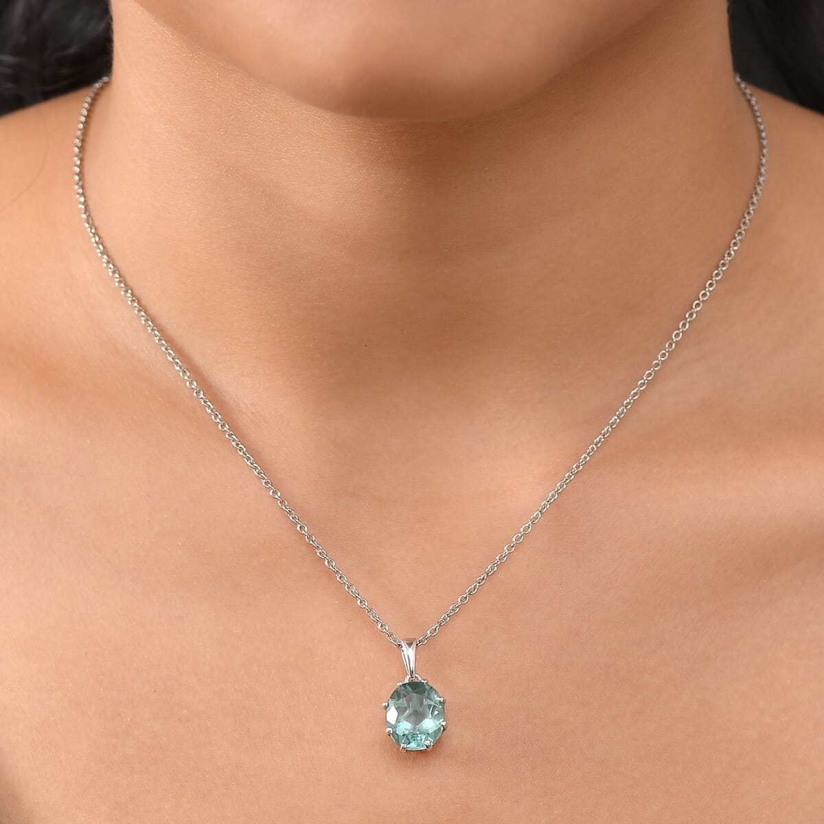 D'Joy Belgian Teal Fluorite 5.70 ctw Pendant Necklace in Platinum Over Sterling Silver 20 Inches image number 2