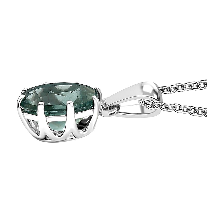 D'Joy Dean Teal Fluorite (IR) Art-Deco 5.50 ctw Aqua Crown Pendant Necklace in Platinum Over Sterling Silver 20 Inches