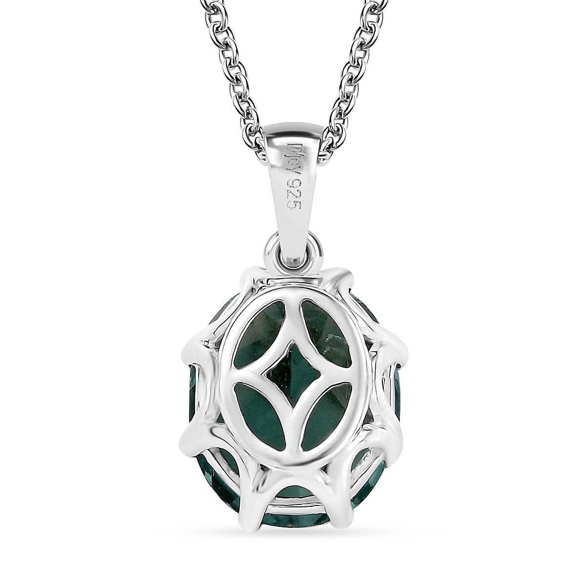 D'Joy Dean Teal Fluorite (IR) Art-Deco 5.50 ctw Aqua Crown Pendant Necklace in Platinum Over Sterling Silver 20 Inches
