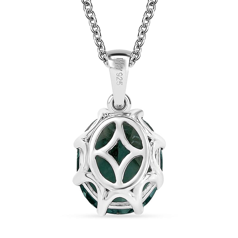 D'Joy Dean Teal Fluorite (IR) Art-Deco 5.50 ctw Aqua Crown Pendant Necklace in Platinum Over Sterling Silver 20 Inches