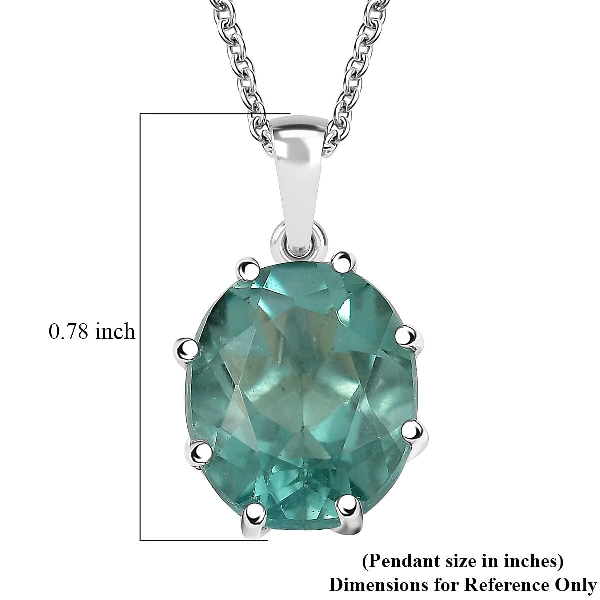 D'Joy Dean Teal Fluorite (IR) Art-Deco 5.50 ctw Aqua Crown Pendant Necklace in Platinum Over Sterling Silver 20 Inches