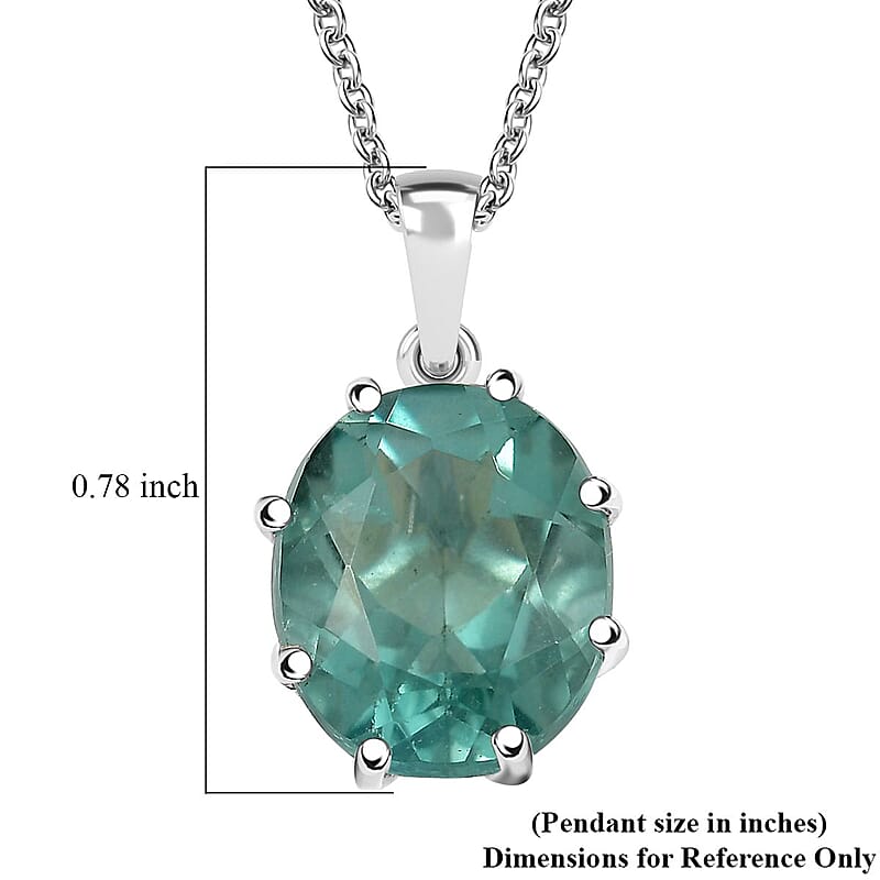 D'Joy Dean Teal Fluorite (IR) Art-Deco 5.50 ctw Aqua Crown Pendant Necklace in Platinum Over Sterling Silver 20 Inches