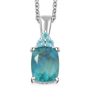 D'Joy Belgian Teal Fluorite and Blue Apatite 2.60 ctw Pendant Necklace in Platinum Over Sterling Silver 20 Inches