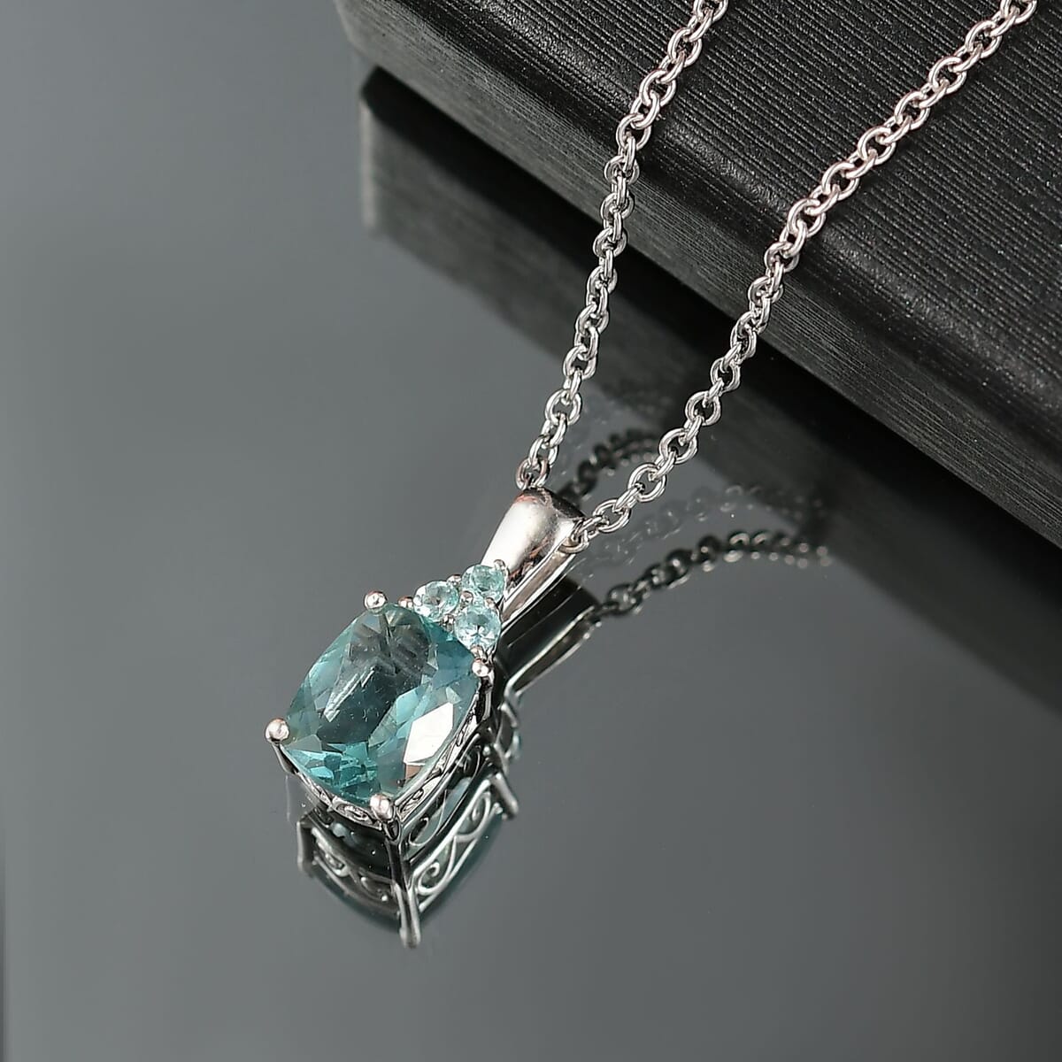 D'Joy Dean Teal Fluorite (IR) and Blue Apatite 2.60 ctw Bubbles Pendant Necklace in Platinum Over Sterling Silver 20 Inches image number 1