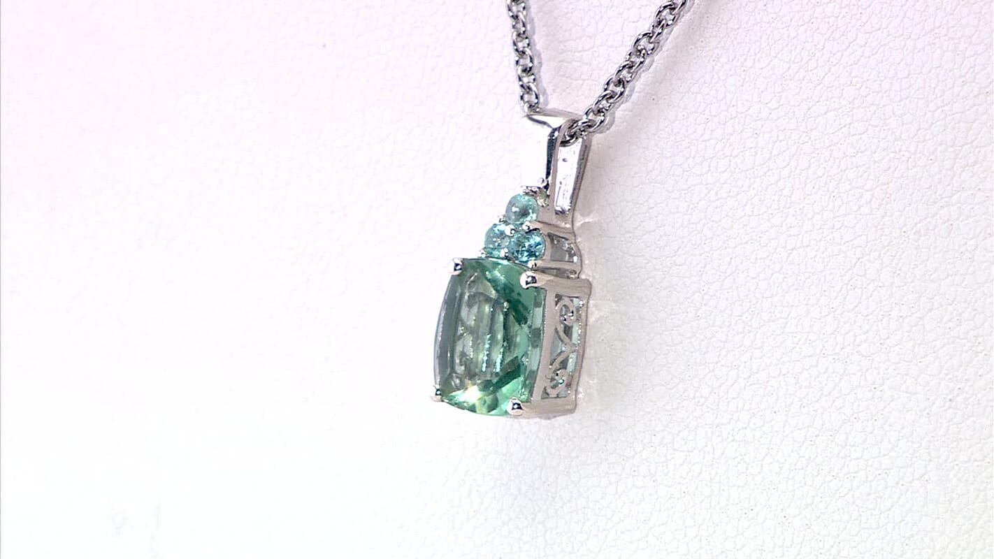 D'Joy Dean Teal Fluorite (IR) and Blue Apatite 2.60 ctw Ocean Glow Pendant Necklace in Platinum Over Sterling Silver 20 Inches