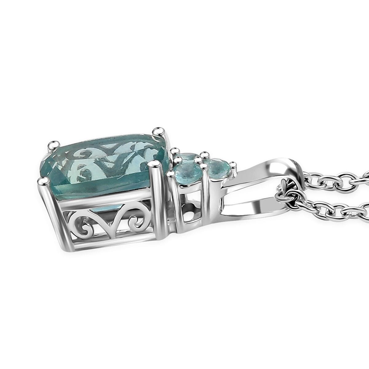 D'Joy Dean Teal Fluorite (IR) and Blue Apatite 2.60 ctw Bubbles Pendant Necklace in Platinum Over Sterling Silver 20 Inches image number 3