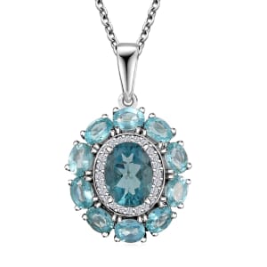 D'Joy Belgian Teal Fluorite and Multi Gemstone 3.60 ctw Pendant Necklace in Platinum Over Sterling Silver 20 Inches