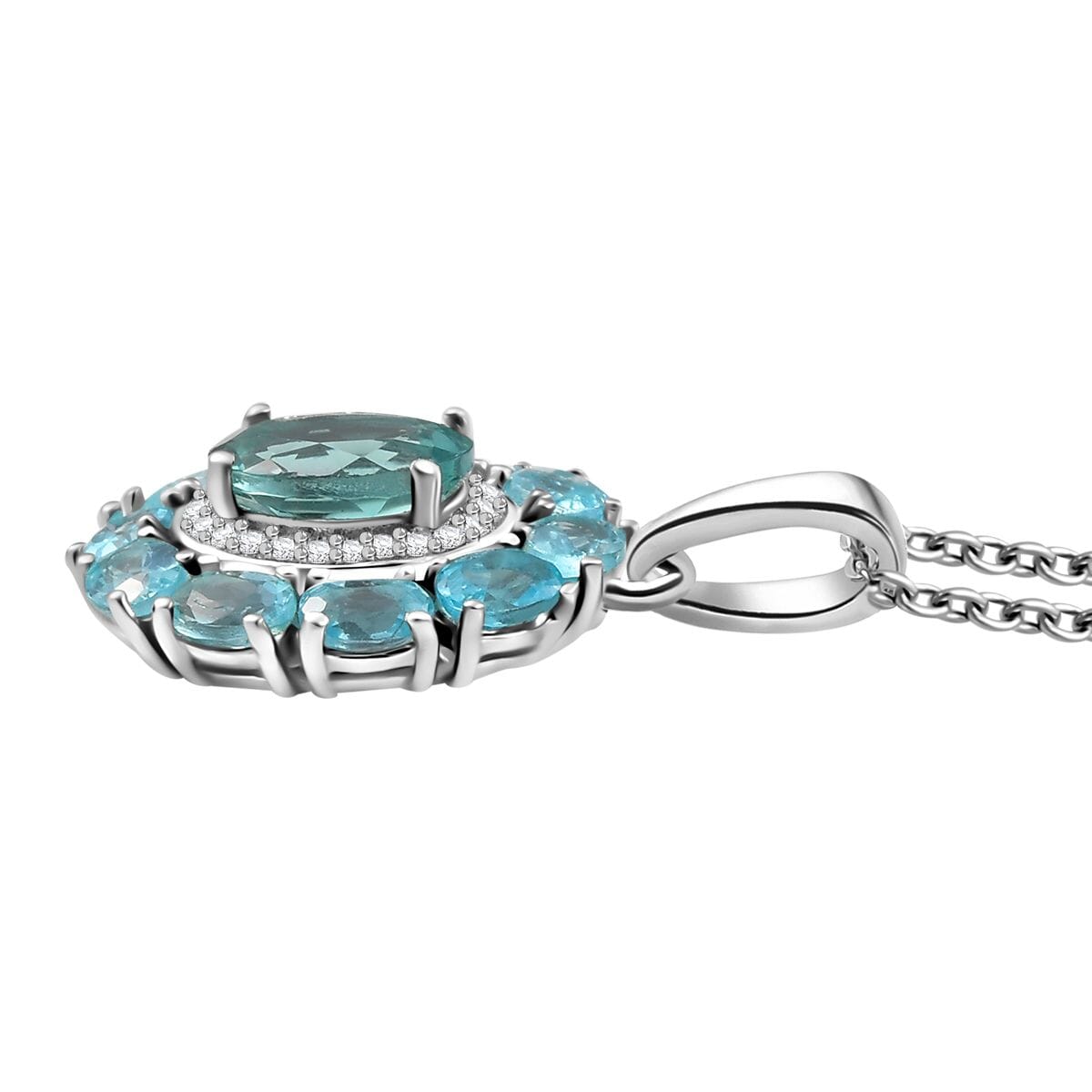 D'Joy Belgian Teal Fluorite and Multi Gemstone 3.60 ctw Pendant Necklace in Platinum Over Sterling Silver 20 Inches image number 3