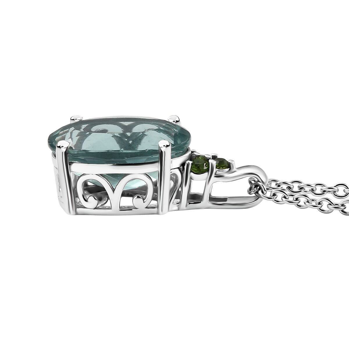 D'Joy Dean Teal Fluorite (IR) and Chrome Diopside Bubbles 6.90 ctw Pendant Necklace in Platinum Over Sterling Silver 20 Inches image number 3