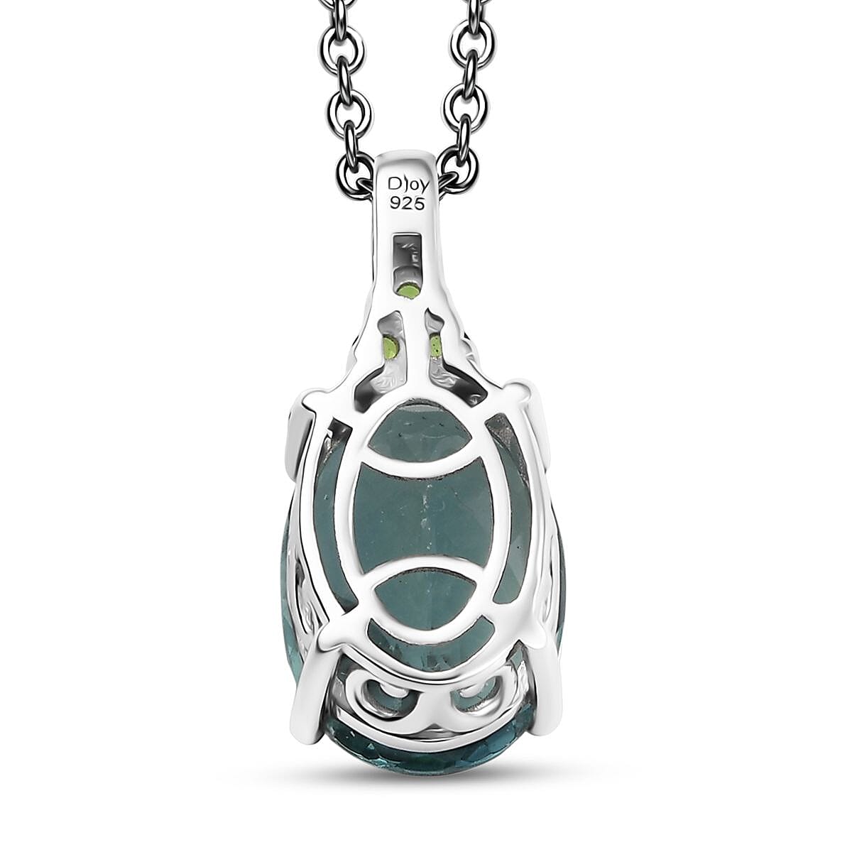 D'Joy Dean Teal Fluorite (IR) and Chrome Diopside Caribbean Bloom 6.90 ctw Pendant Necklace in Platinum Over Sterling Silver 20 Inches 