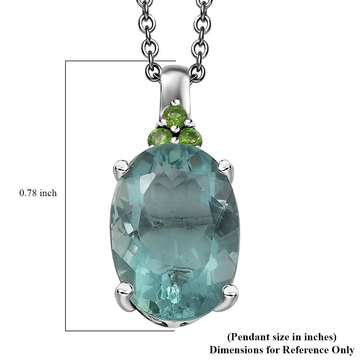 D'Joy Dean Teal Fluorite (IR) and Chrome Diopside Caribbean Bloom 6.90 ctw Pendant Necklace in Platinum Over Sterling Silver 20 Inches 