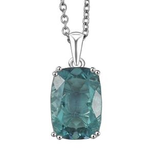 D’Joy Teal Fluorite 7.00 ctw Pendant Necklace 20 Inches in Platinum Over Sterling Silver