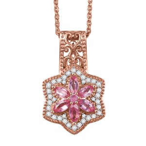 D'Joy Premium Mahenge Spinel and White Zircon 0.90 ctw Pendant Necklace 20 Inches in 18K Vermeil Rose Gold Over Sterling Silver