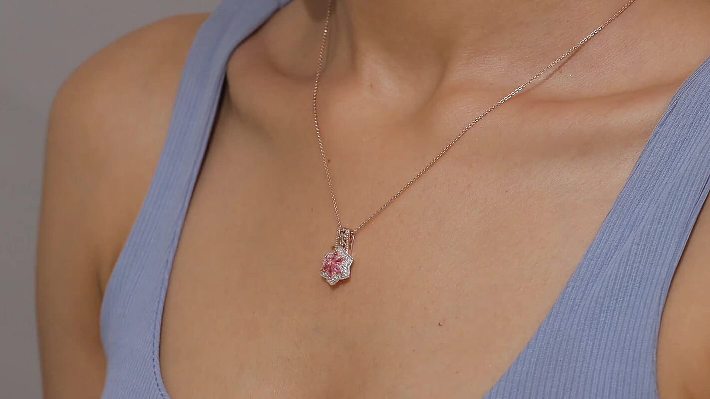 D'Joy Premium Mahenge Spinel and White Zircon 0.90 ctw Floral Regalia Pendant Necklace 20 Inches in 18K Vermeil Rose Gold Over Sterling Silver