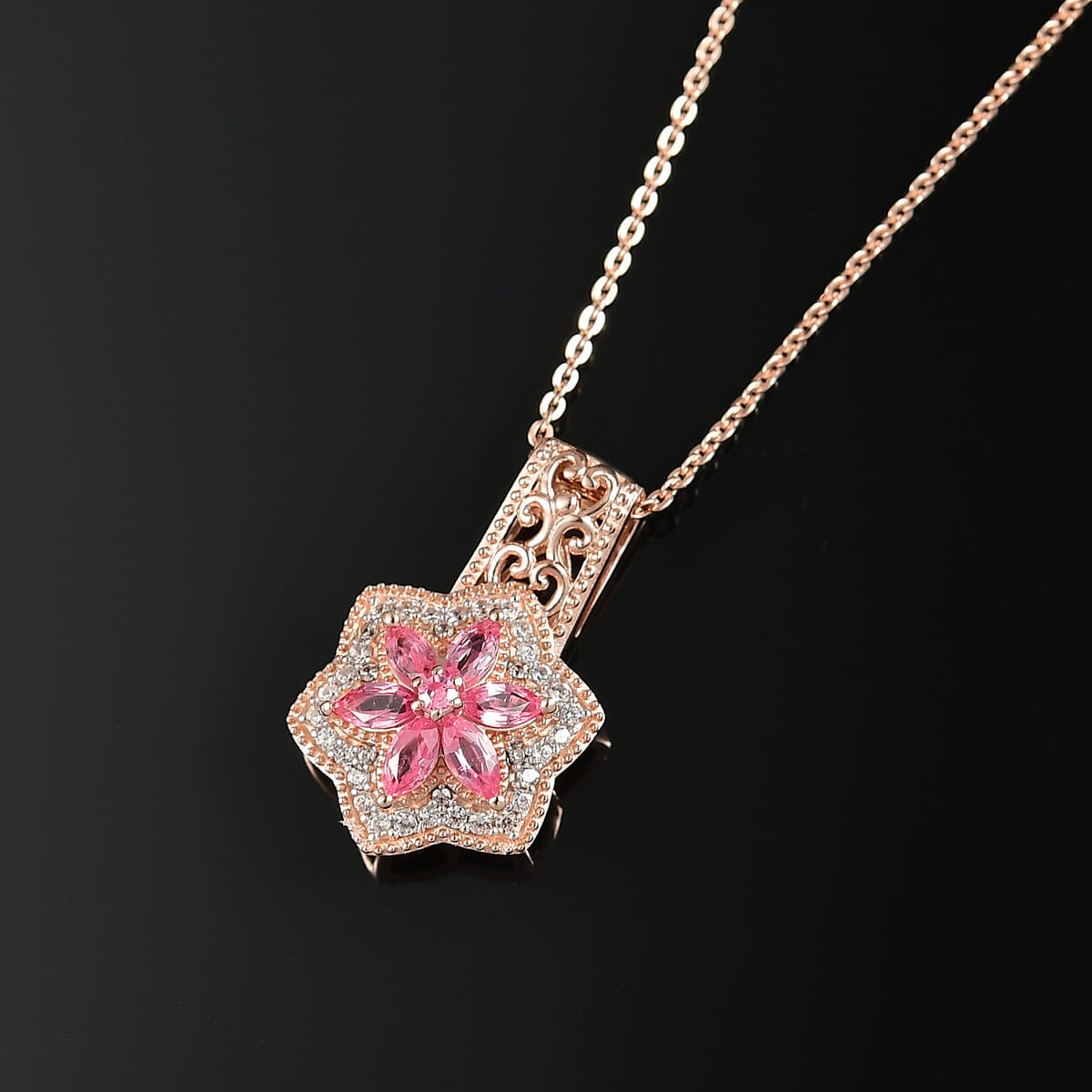 D'Joy Premium Mahenge Spinel and White Zircon 0.90 ctw Pendant Necklace 20 Inches in 18K Vermeil Rose Gold Over Sterling Silver image number 1