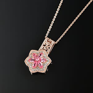 D'Joy Premium Mahenge Spinel and White Zircon 0.90 ctw Floral Regalia Pendant Necklace 20 Inches in 18K Vermeil Rose Gold Over Sterling Silver