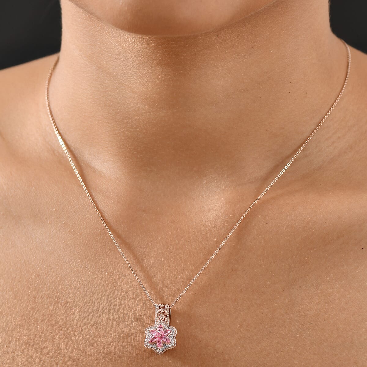 D'Joy Premium Mahenge Spinel and White Zircon 0.90 ctw Pendant Necklace 20 Inches in 18K Vermeil Rose Gold Over Sterling Silver image number 2