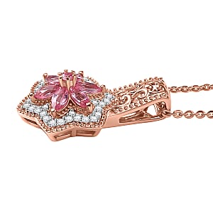 D'Joy Premium Mahenge Spinel and White Zircon 0.90 ctw Floral Regalia Pendant Necklace 20 Inches in 18K Vermeil Rose Gold Over Sterling Silver
