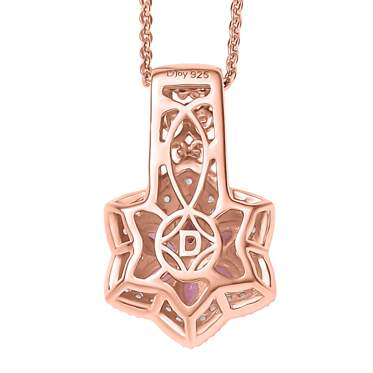 D'Joy Premium Mahenge Spinel and White Zircon 0.90 ctw Pendant Necklace 20 Inches in 18K Vermeil Rose Gold Over Sterling Silver image number 4