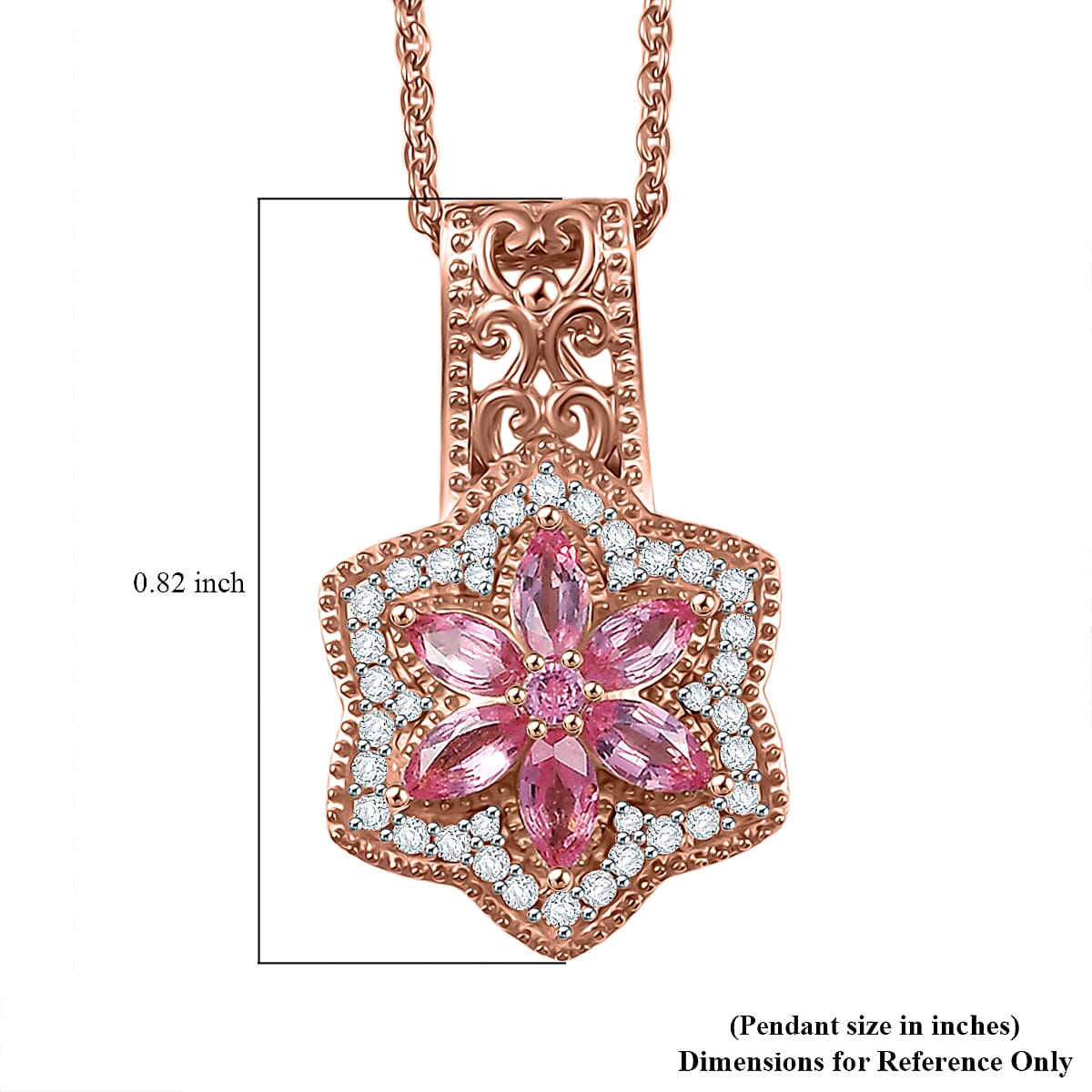 D'Joy Premium Mahenge Spinel and White Zircon 0.90 ctw Floral Regalia Pendant Necklace 20 Inches in 18K Vermeil Rose Gold Over Sterling Silver