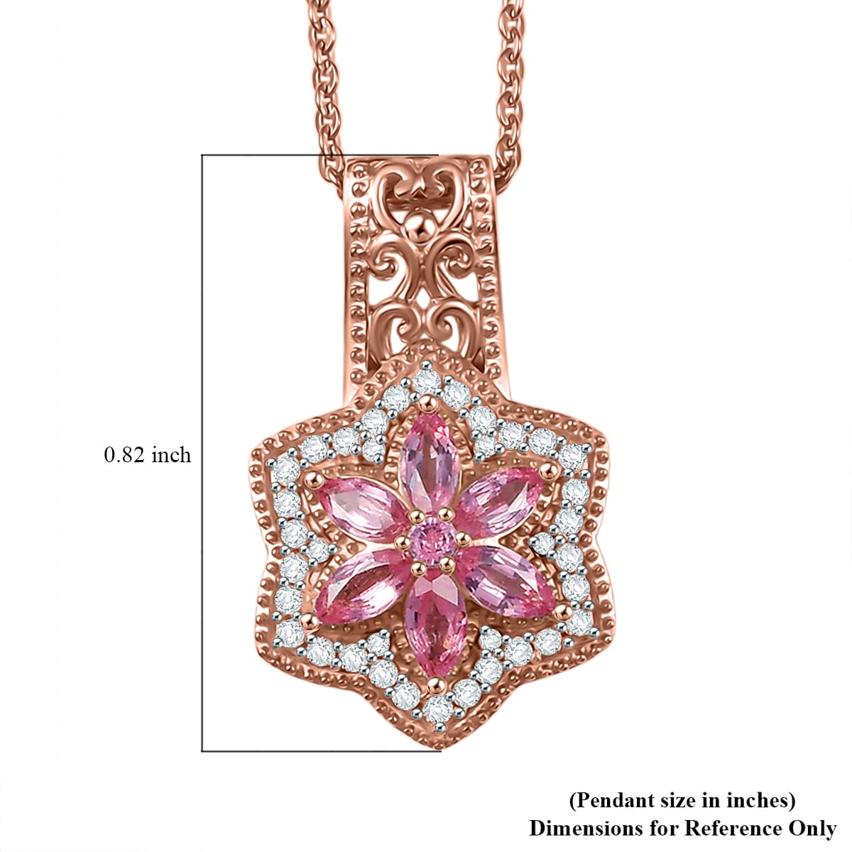 D'Joy Premium Mahenge Spinel and White Zircon 0.90 ctw Pendant Necklace 20 Inches in 18K Vermeil Rose Gold Over Sterling Silver image number 5