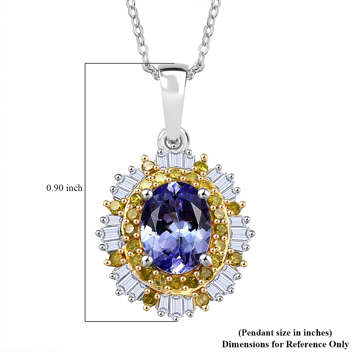 D'Joy Tanzanite, White and Yellow Diamond 1.70 ctw Pendant Necklace 20 Inches in Rhodium Over Sterling Silver image number 6