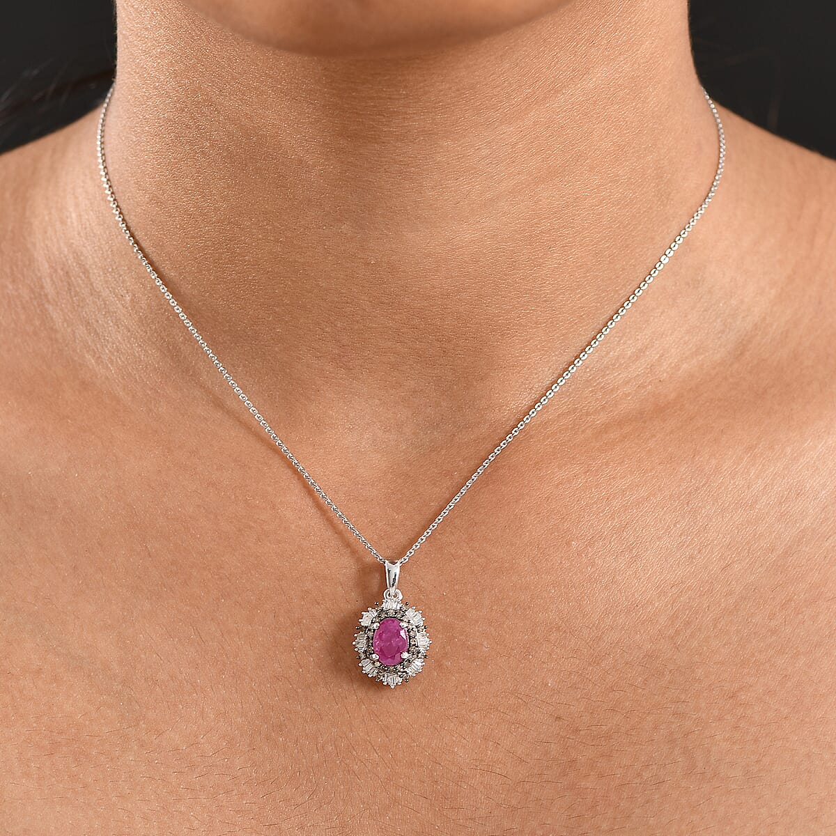 D'Joy Royal Ruby, Natural Champagne and White Diamond 2.15 ctw Pendant Necklace 20 Inches in Rhodium Over Sterling Silver  image number 2