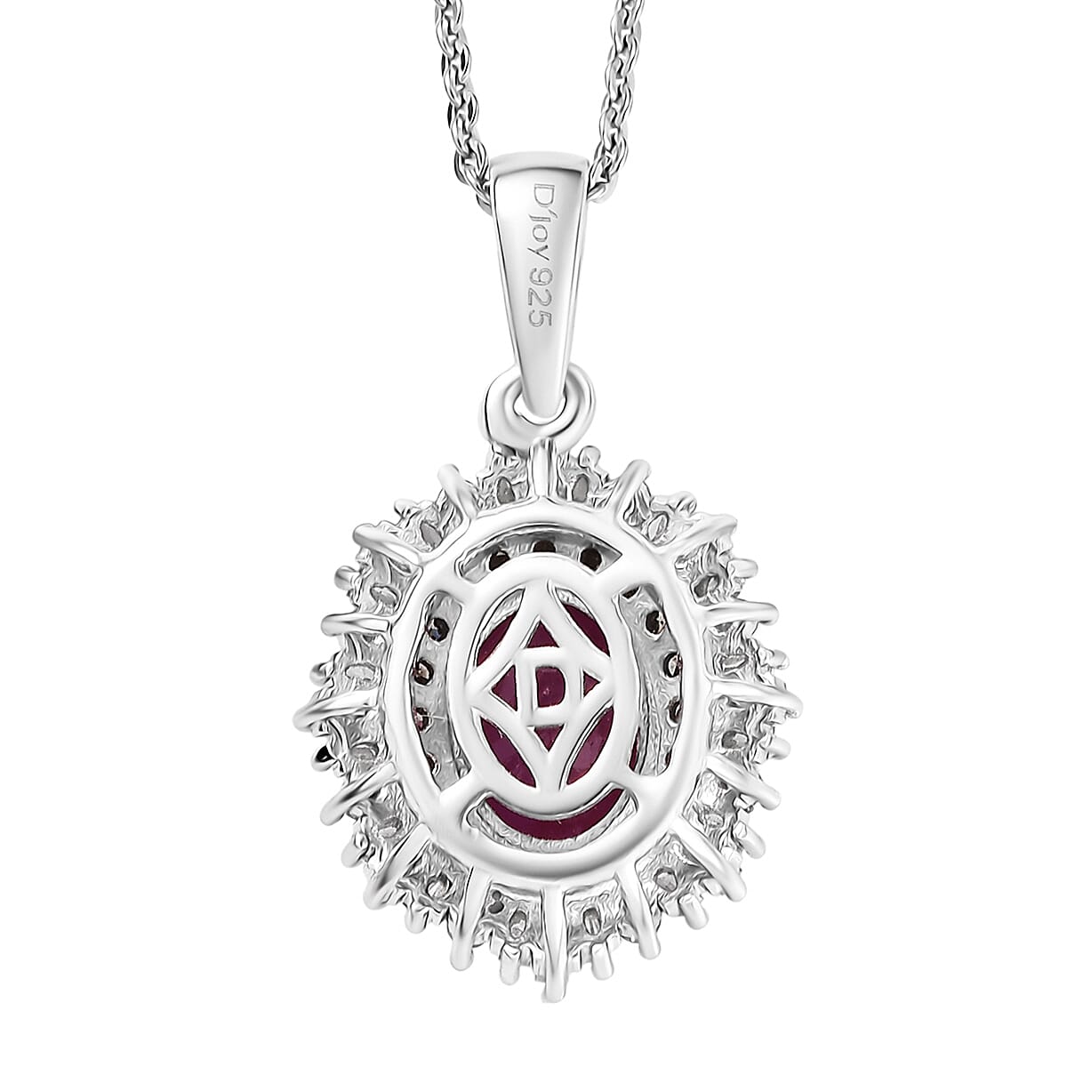 D'Joy Royal Ruby, Natural Champagne and White Diamond 2.15 ctw Pendant Necklace 20 Inches in Rhodium Over Sterling Silver  image number 4
