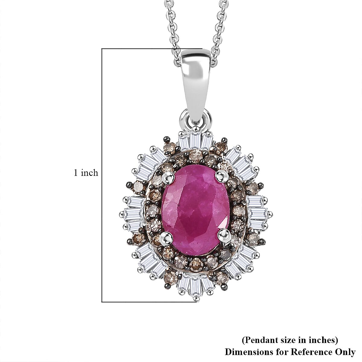 D'Joy Royal Ruby, Natural Champagne and White Diamond 2.15 ctw Pendant Necklace 20 Inches in Rhodium Over Sterling Silver  image number 5