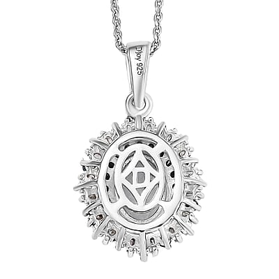 D'Joy Mangoro Aquamarine, Blue Diamond and Diamond Sunburst Pendant Necklace in Rhodium Over Sterling Silver 1.50 ctw (20 Inches)