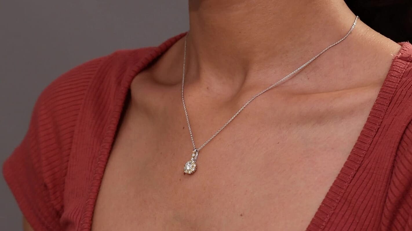 D'Joy Moissanite 0.80 ctw Pendant Necklace in 18K Vermeil YG and Rhodium Over Sterling Silver 20 Inches
